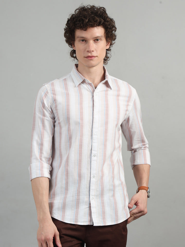 Tan Strips Shirt Stripes Shirt Bushirt