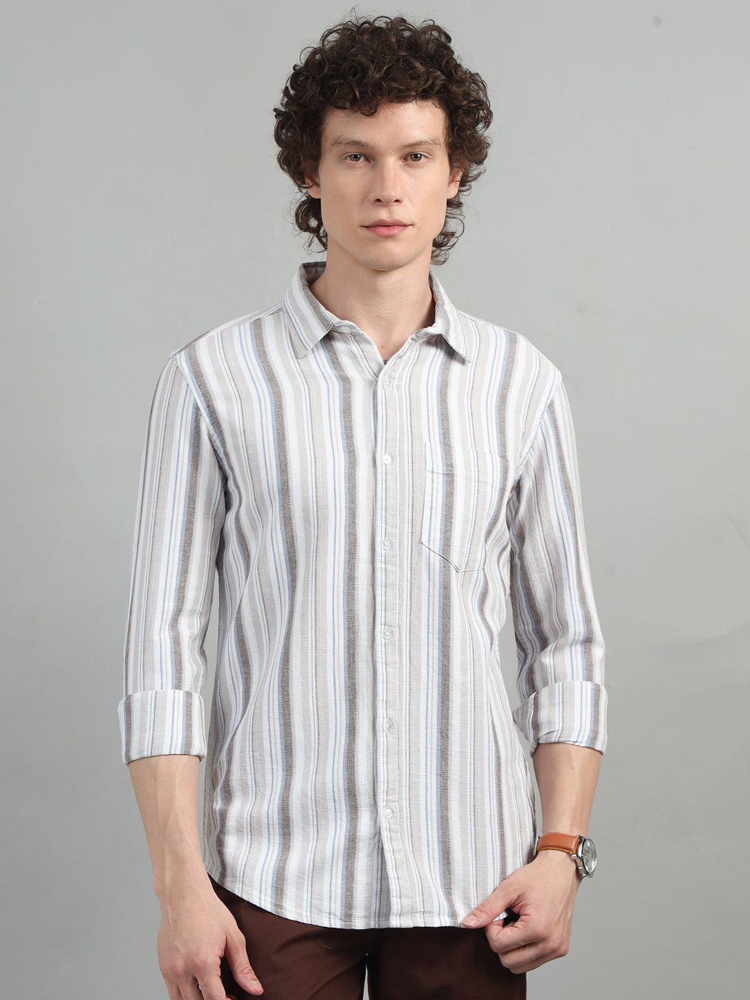 Tuscan Brown Strips Shirt Stripes Shirt Bushirt