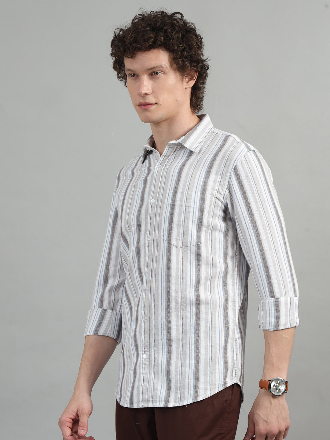 Tuscan Brown Strips Shirt Stripes Shirt Bushirt