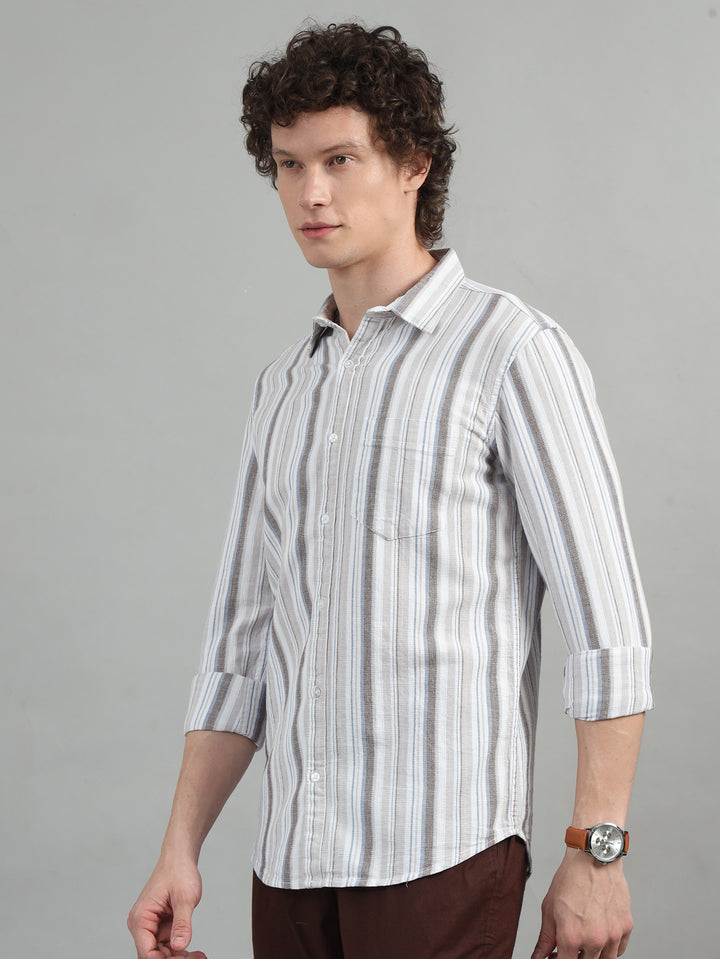 Tuscan Brown Strips Shirt Stripes Shirt Bushirt