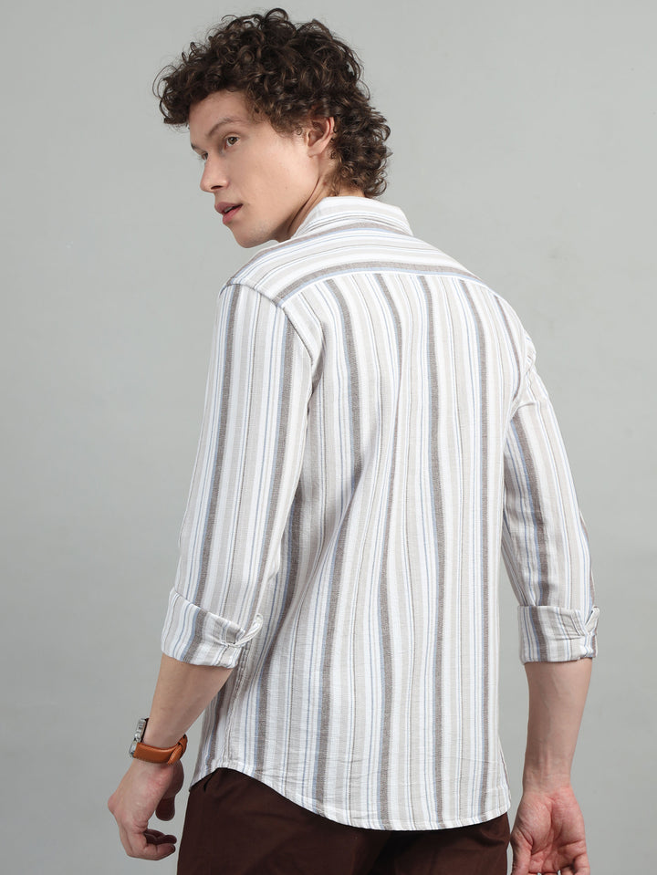 Tuscan Brown Strips Shirt Stripes Shirt Bushirt