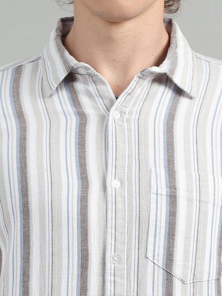 Tuscan Brown Strips Shirt Stripes Shirt Bushirt