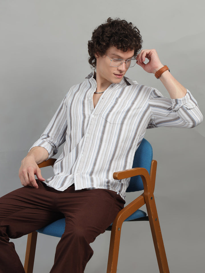 Tuscan Brown Strips Shirt Stripes Shirt Bushirt