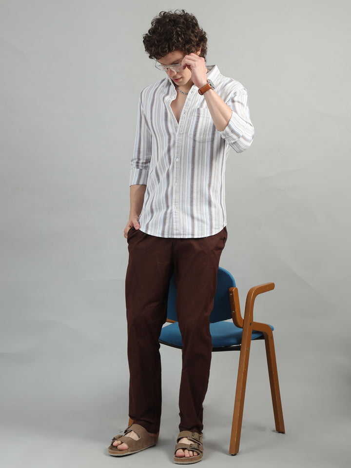 Tuscan Brown Strips Shirt Stripes Shirt Bushirt