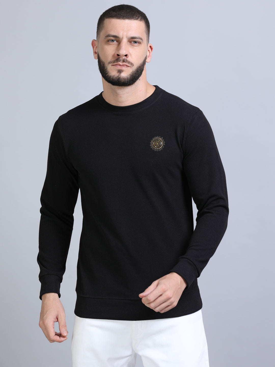 Acrylic Black Solid Sweatshirt Sweatshirt Bushirt