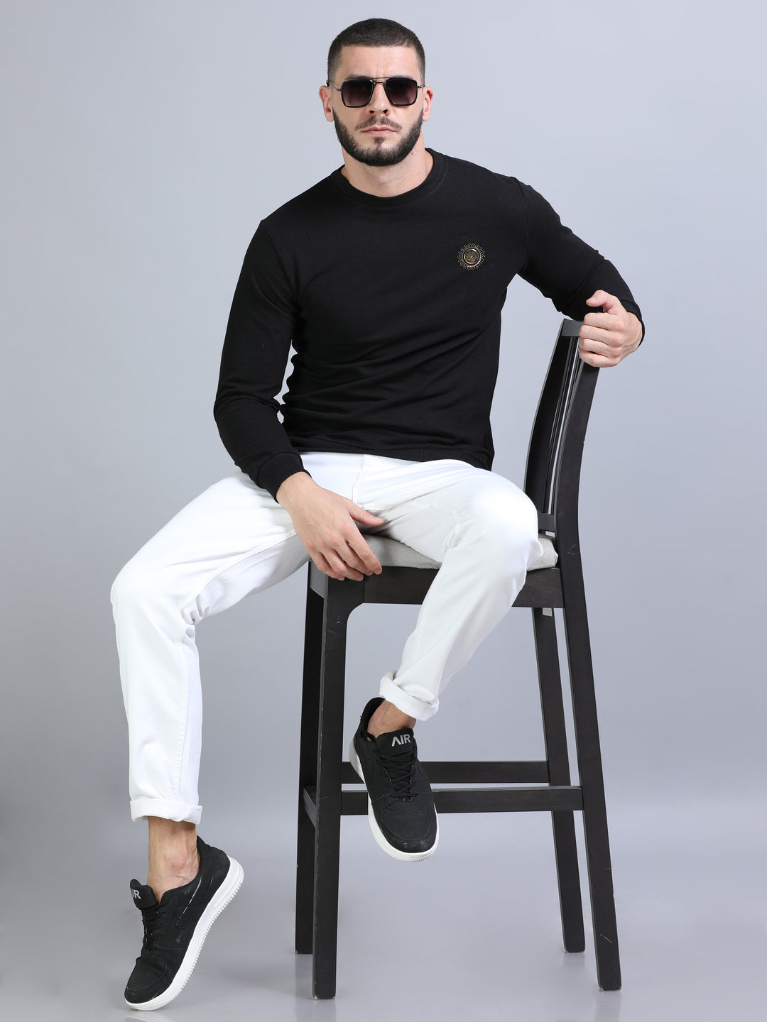 Acrylic Black Solid Sweatshirt Sweatshirt Bushirt