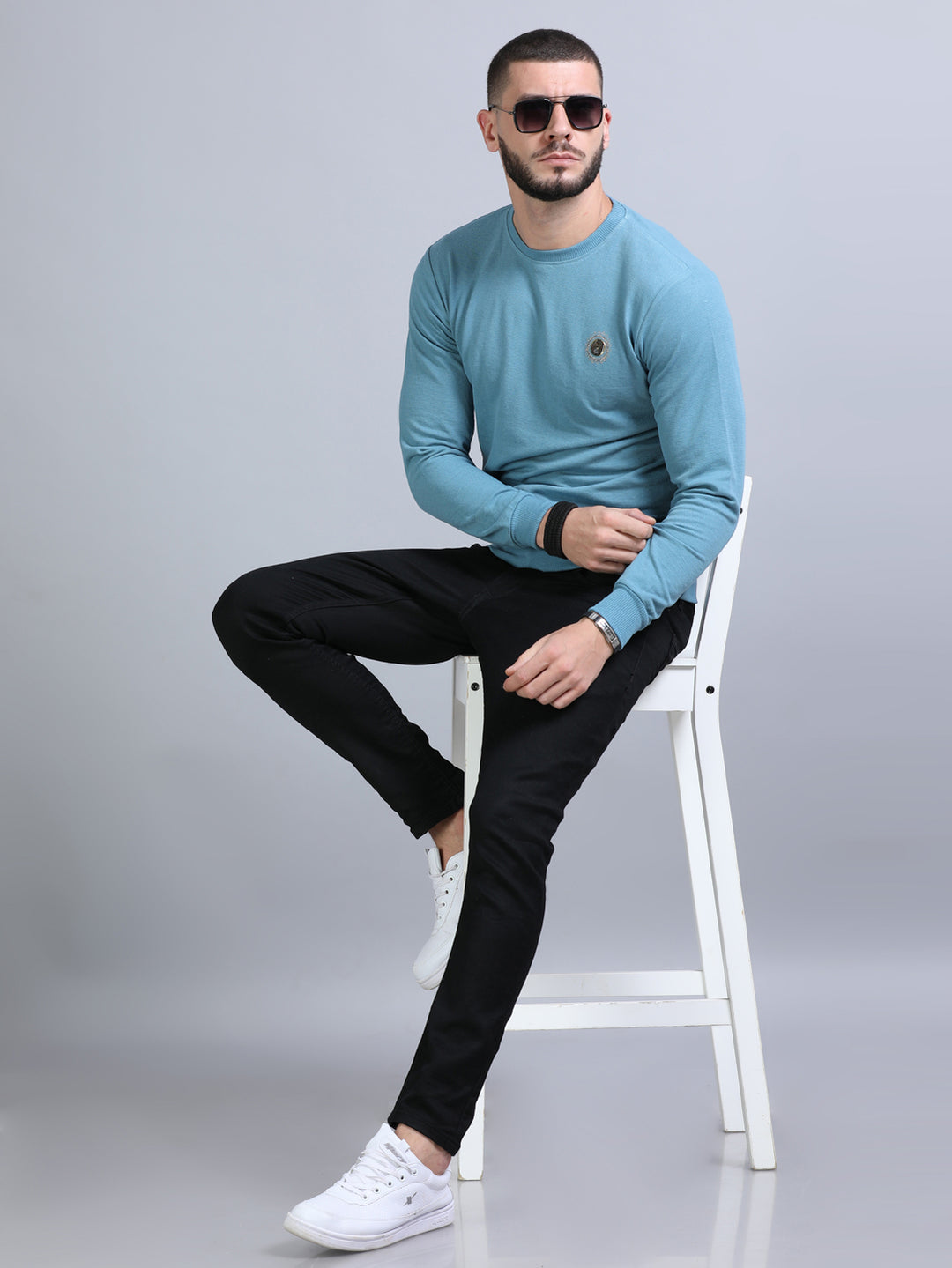 Acrylic Turkish Blue Solid Sweatshirt Sweatshirt Bushirt