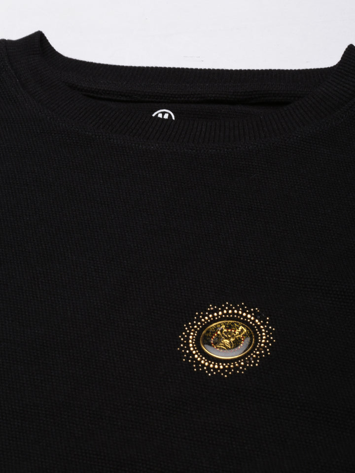 Acrylic Black Solid Sweatshirt Sweatshirt Bushirt