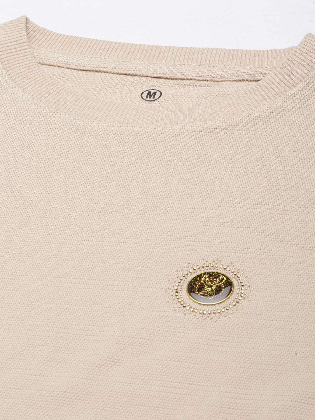 Acrylic Beige Solid Sweatshirt Sweatshirt Bushirt