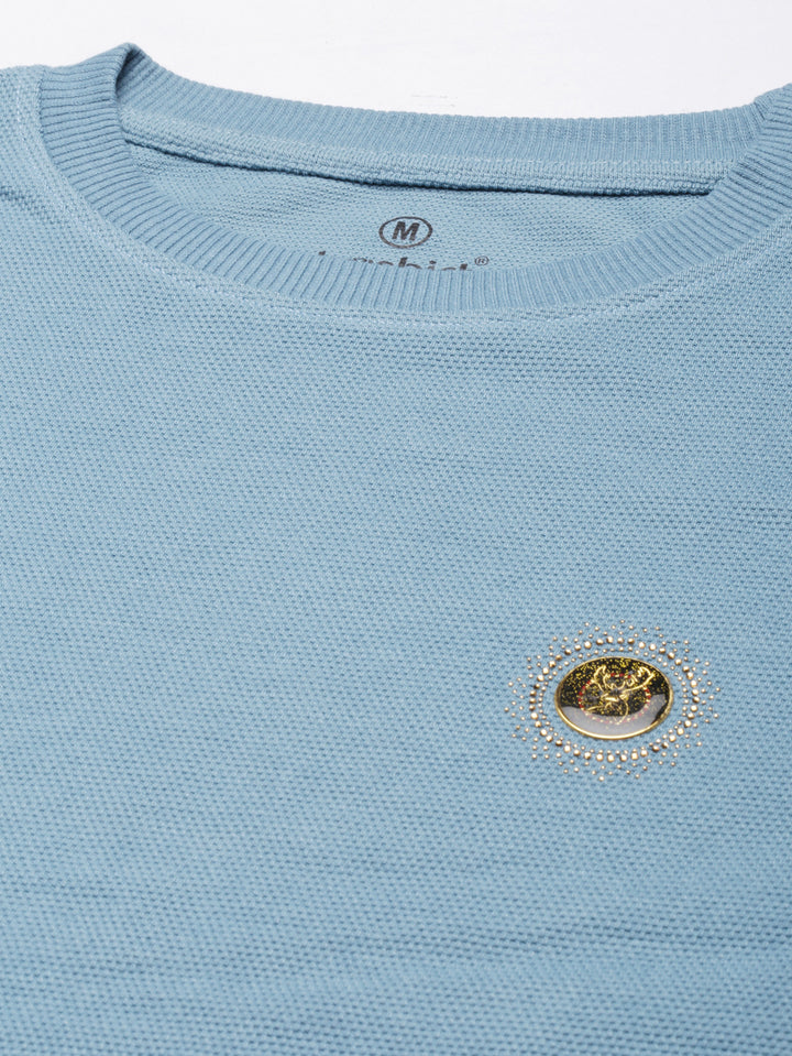 Acrylic Turkish Blue Solid Sweatshirt Sweatshirt Bushirt