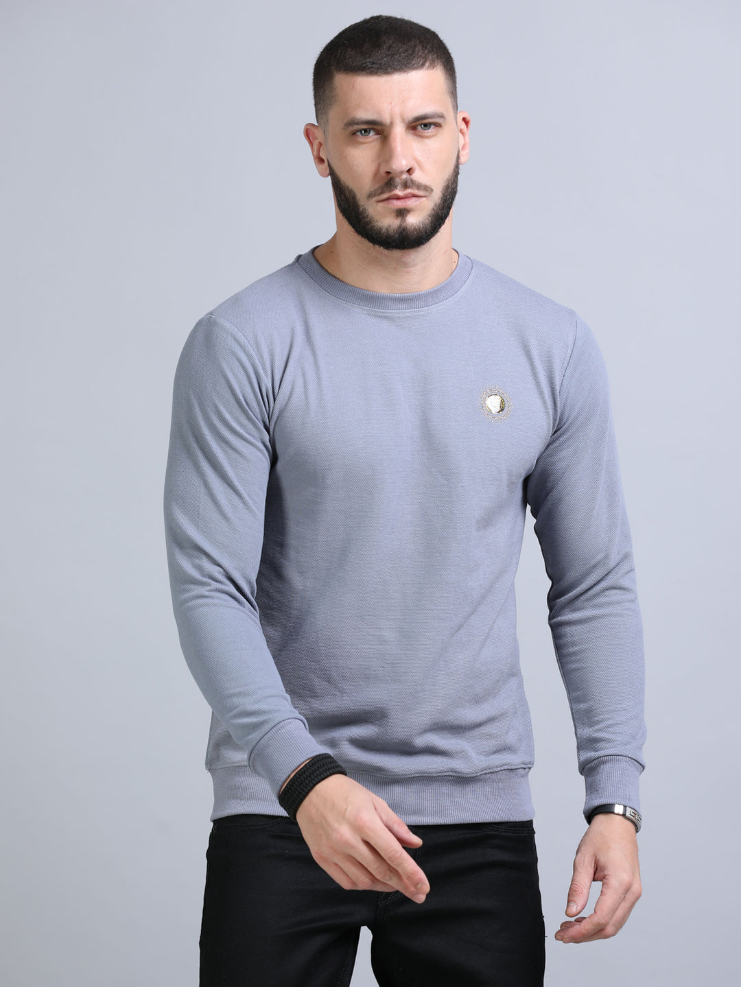 Acrylic Stardust Blue Solid Sweatshirt Sweatshirt Bushirt