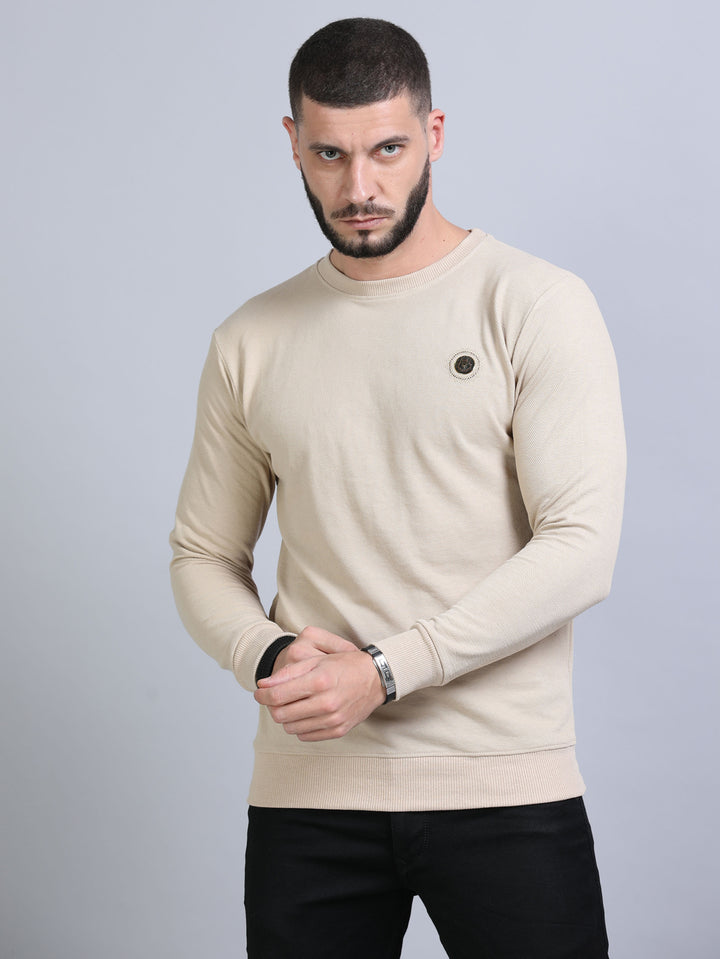 Acrylic Beige Solid Sweatshirt Sweatshirt Bushirt