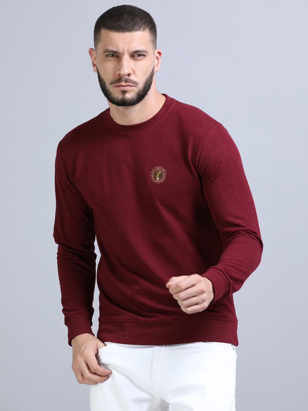 Acrylic Wine Solid Sweatshirt Sweatshirt Bushirt
