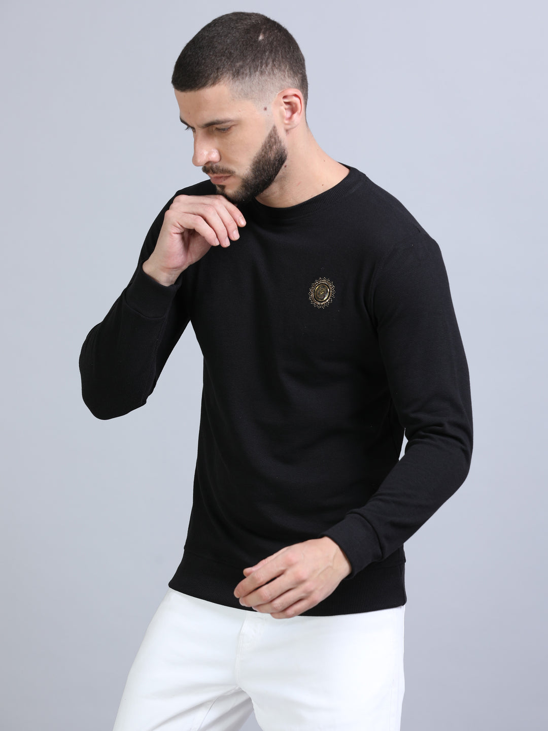 Acrylic Black Solid Sweatshirt Sweatshirt Bushirt