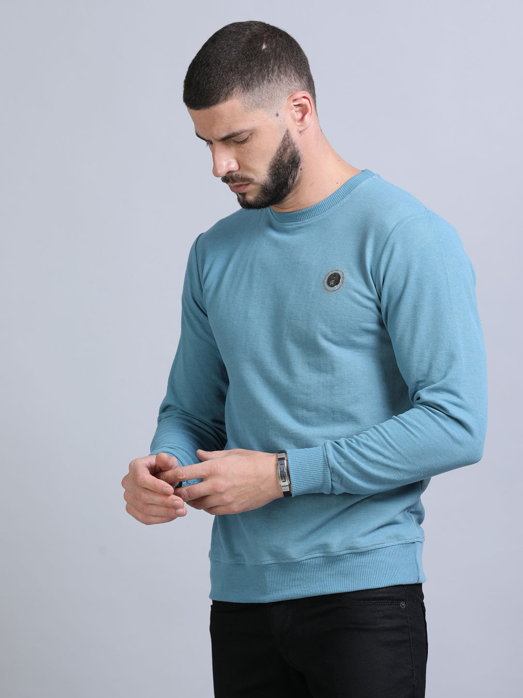 Acrylic Turkish Blue Solid Sweatshirt Sweatshirt Bushirt   
