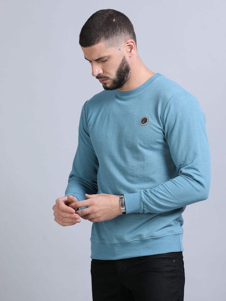 Acrylic Turkish Blue Solid Sweatshirt Sweatshirt Bushirt