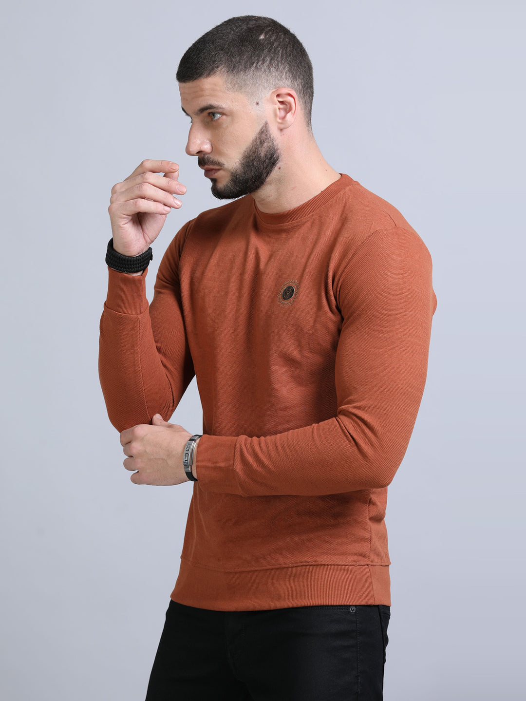 Acrylic Saddle Brown Solid Sweatshirt Sweatshirt Bushirt