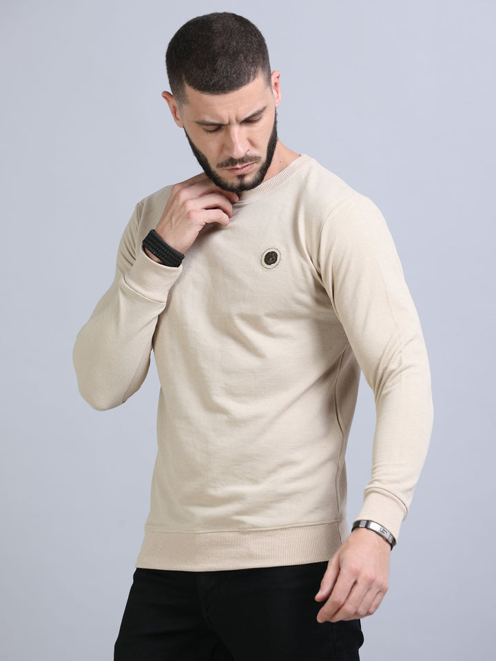 Acrylic Beige Solid Sweatshirt Sweatshirt Bushirt