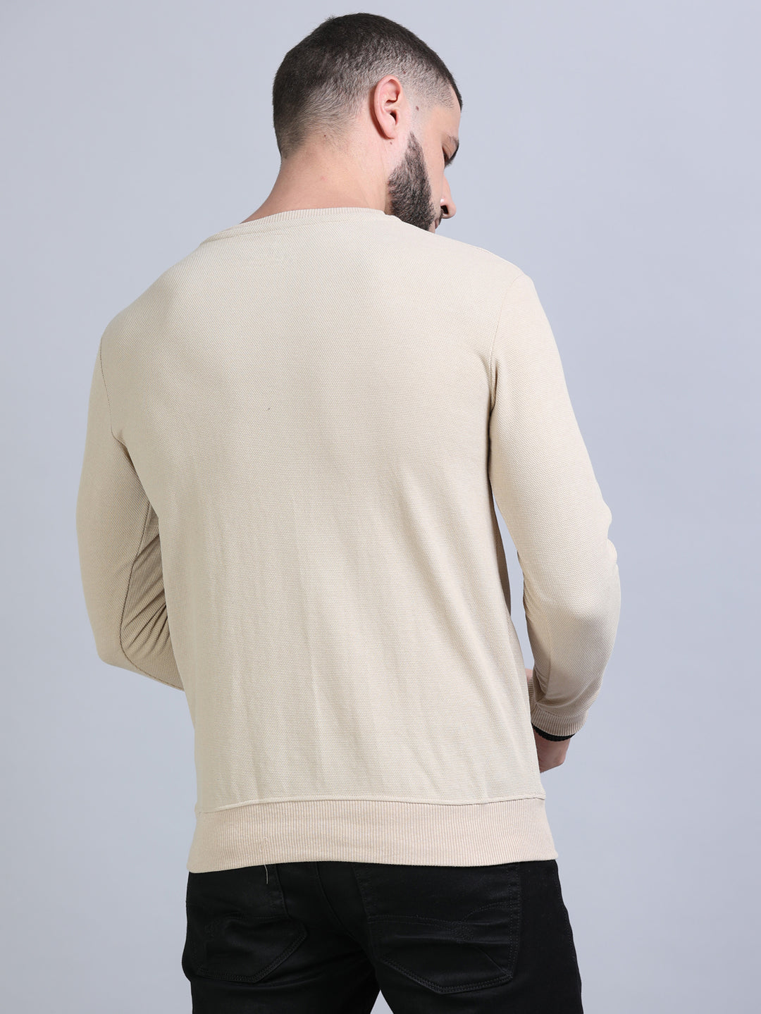 Acrylic Beige Solid Sweatshirt Sweatshirt Bushirt