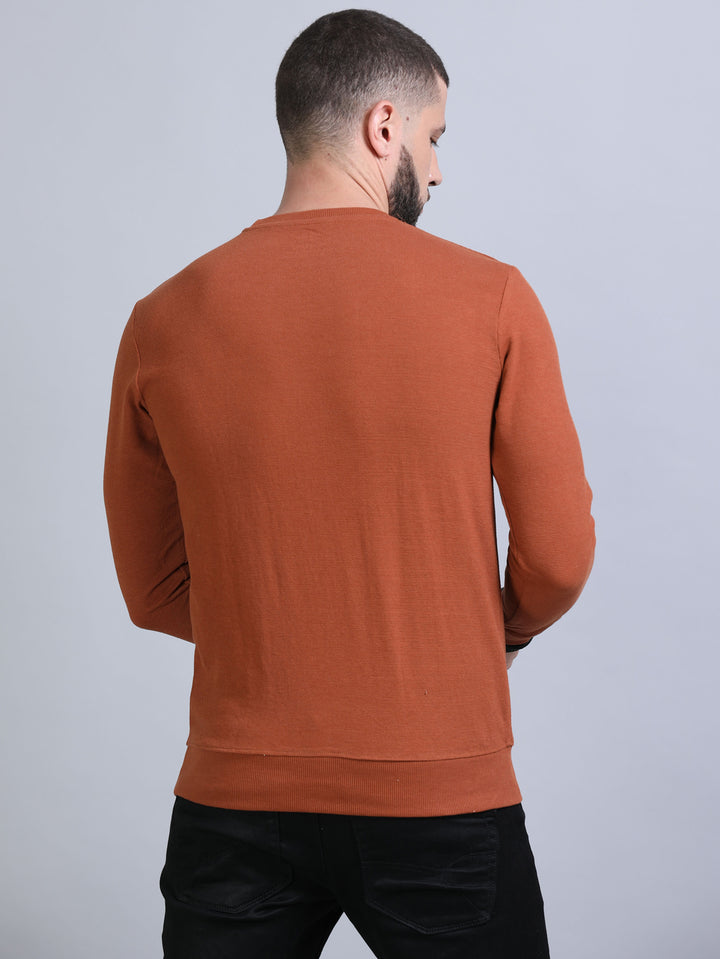 Acrylic Saddle Brown Solid Sweatshirt Sweatshirt Bushirt   