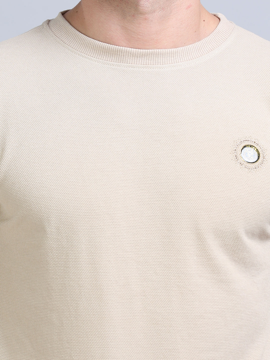 Acrylic Beige Solid Sweatshirt Sweatshirt Bushirt