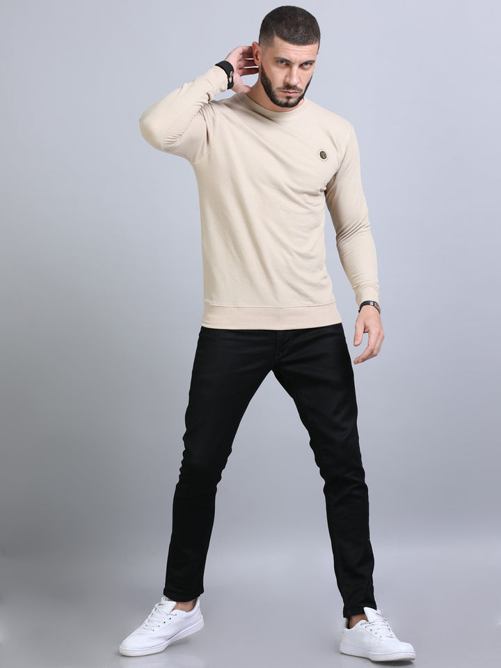 Acrylic Beige Solid Sweatshirt Sweatshirt Bushirt   