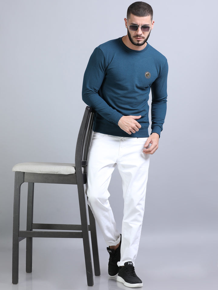 Acrylic Teal Green Solid Sweatshirt Sweatshirt Bushirt