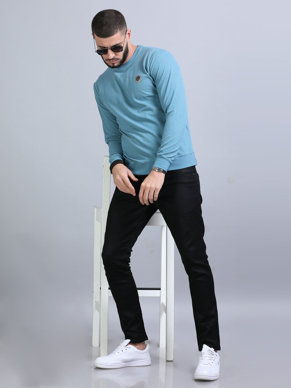 Acrylic Turkish Blue Solid Sweatshirt Sweatshirt Bushirt