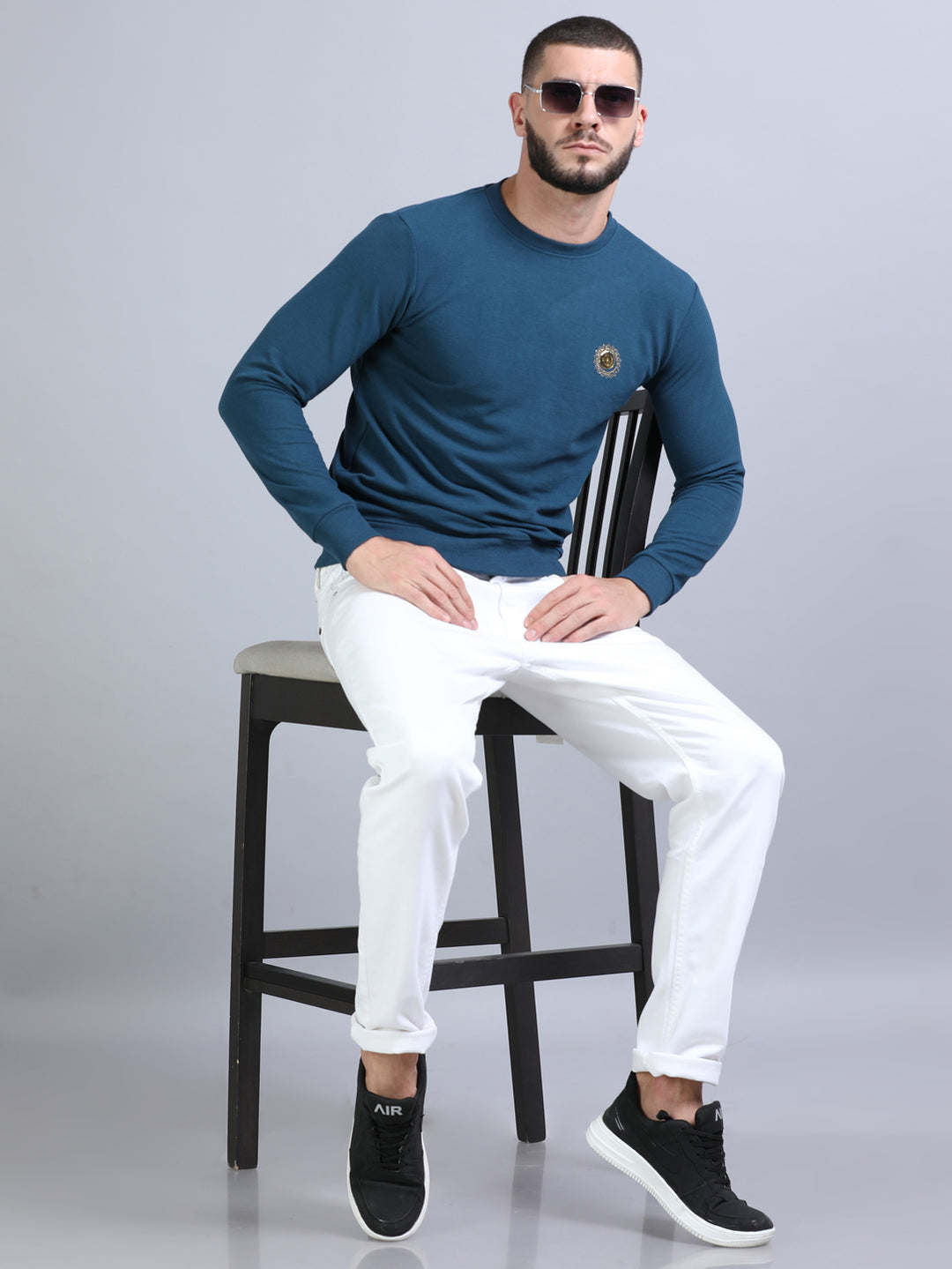 Acrylic Teal Green Solid Sweatshirt Sweatshirt Bushirt