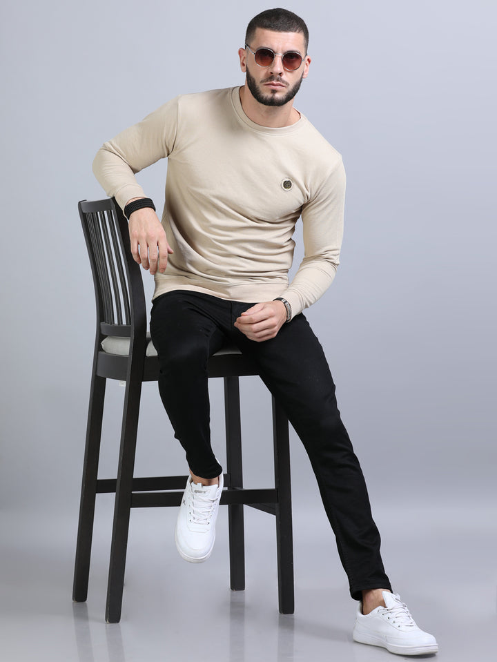 Acrylic Beige Solid Sweatshirt Sweatshirt Bushirt   