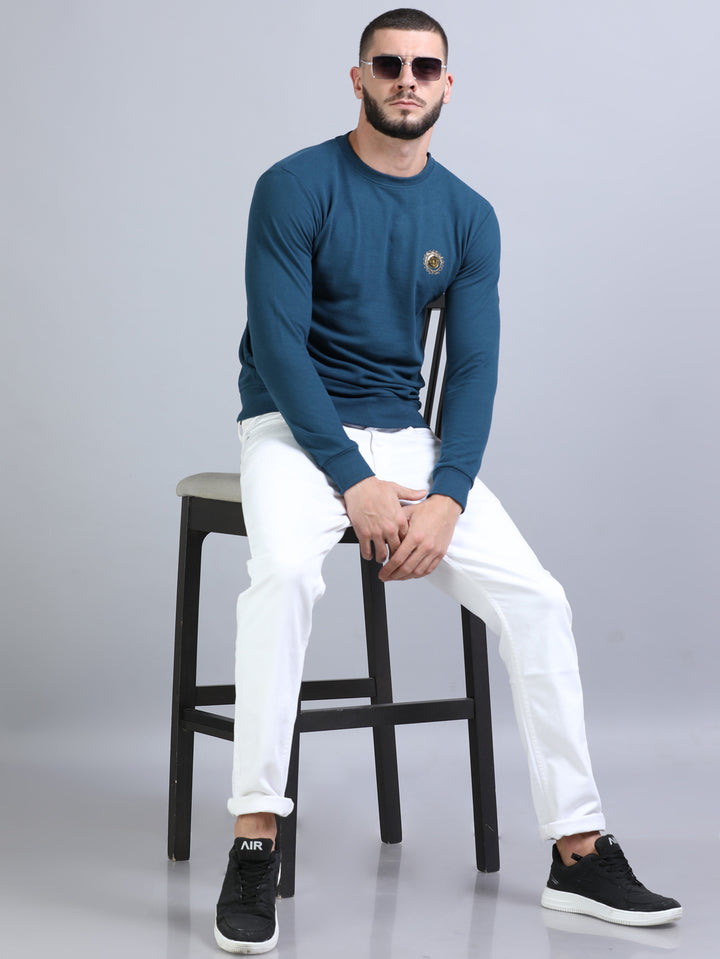 Acrylic Teal Green Solid Sweatshirt Sweatshirt Bushirt