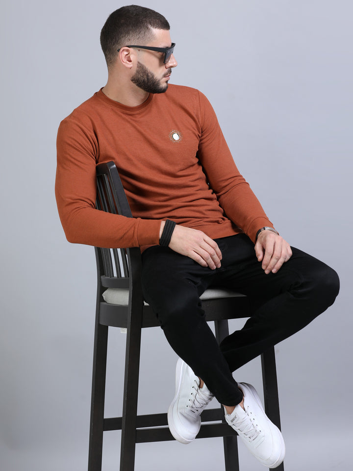 Acrylic Saddle Brown Solid Sweatshirt Sweatshirt Bushirt   