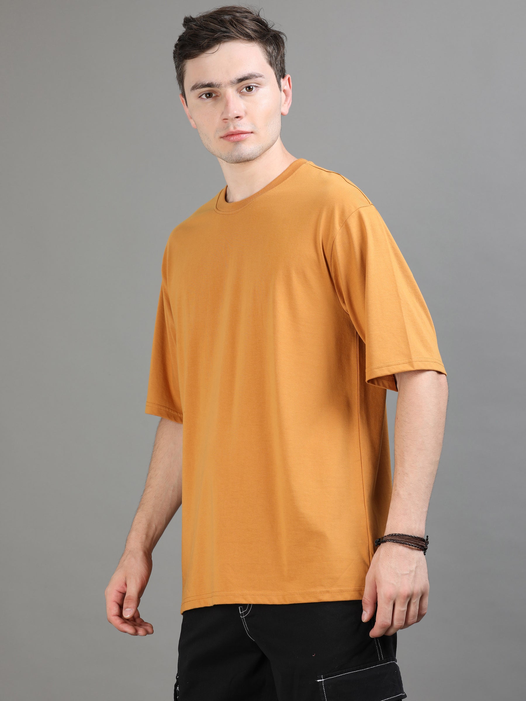 Tan Oversize Solid T-Shirt Oversize T-Shirt Bushirt