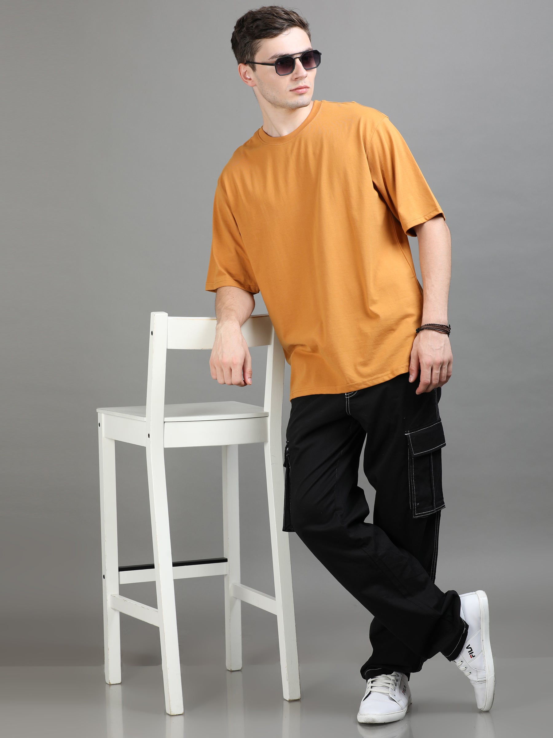 Tan Oversize Solid T-Shirt Oversize T-Shirt Bushirt