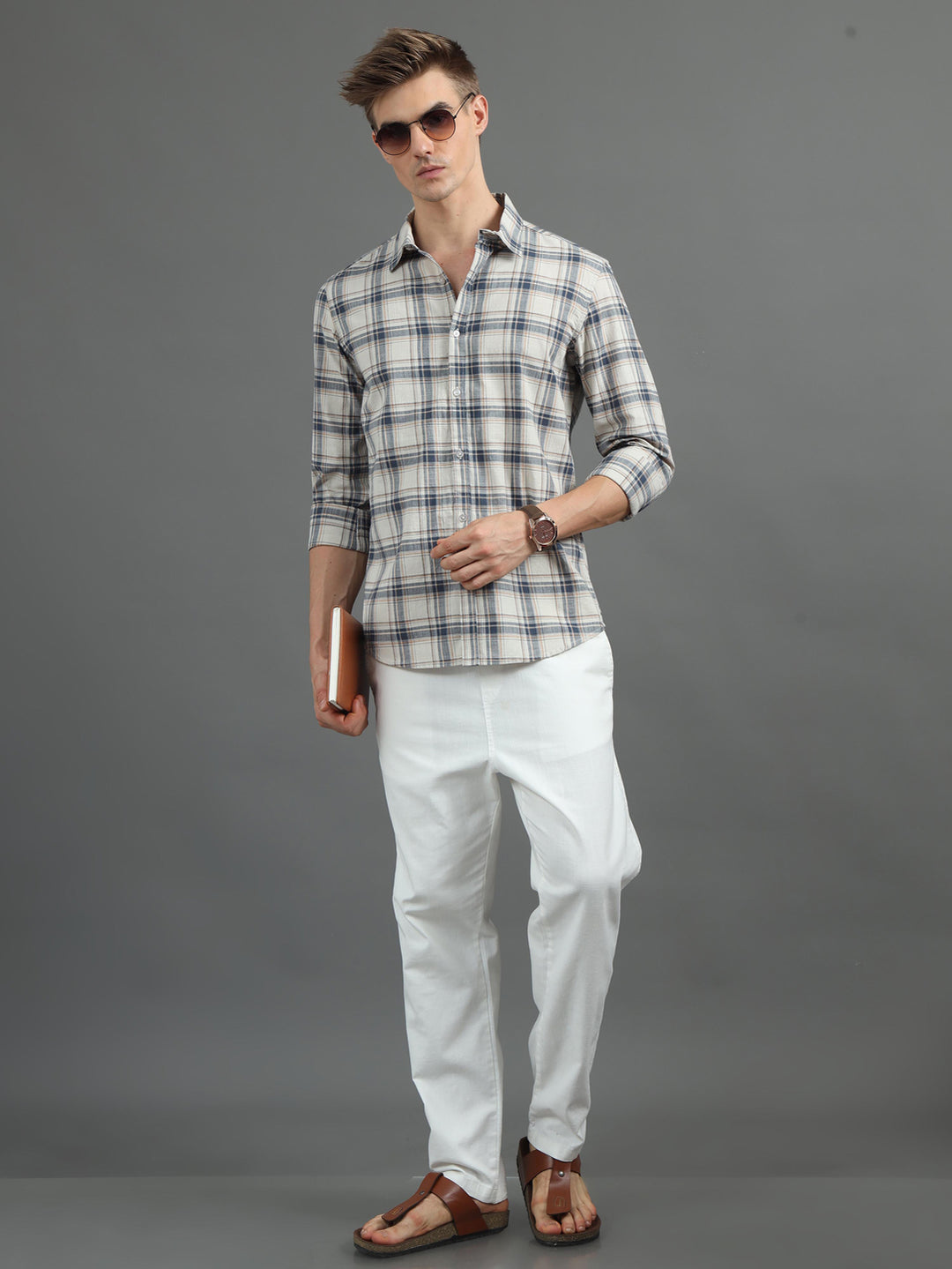 Quaint Beige Checked Shirt Checks Shirt Bushirt