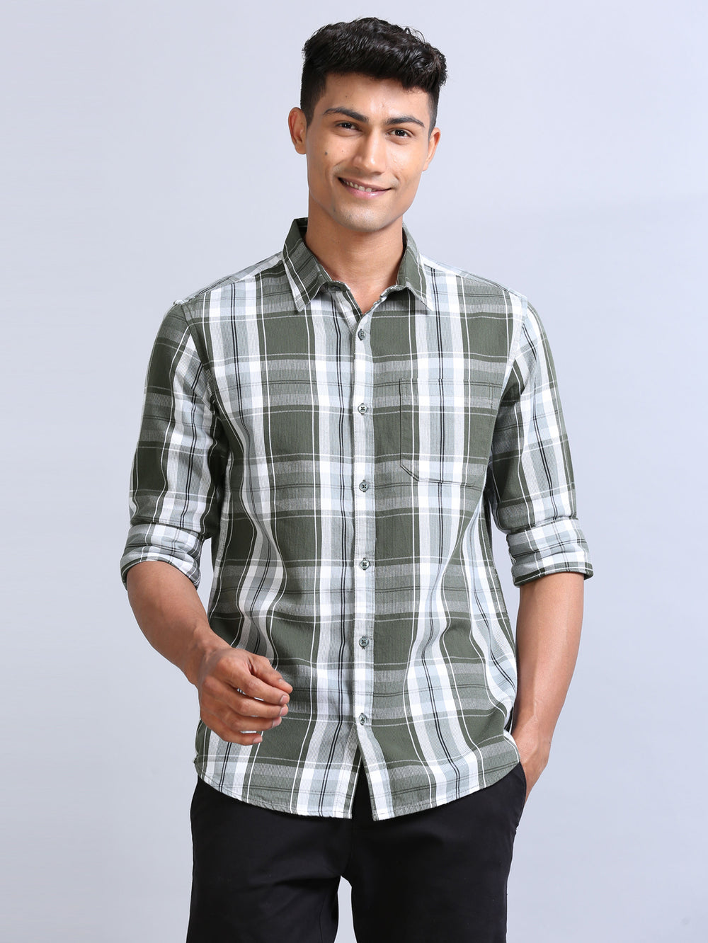 Wale Quadrey Green Checks Shirt Checks Shirt Bushirt