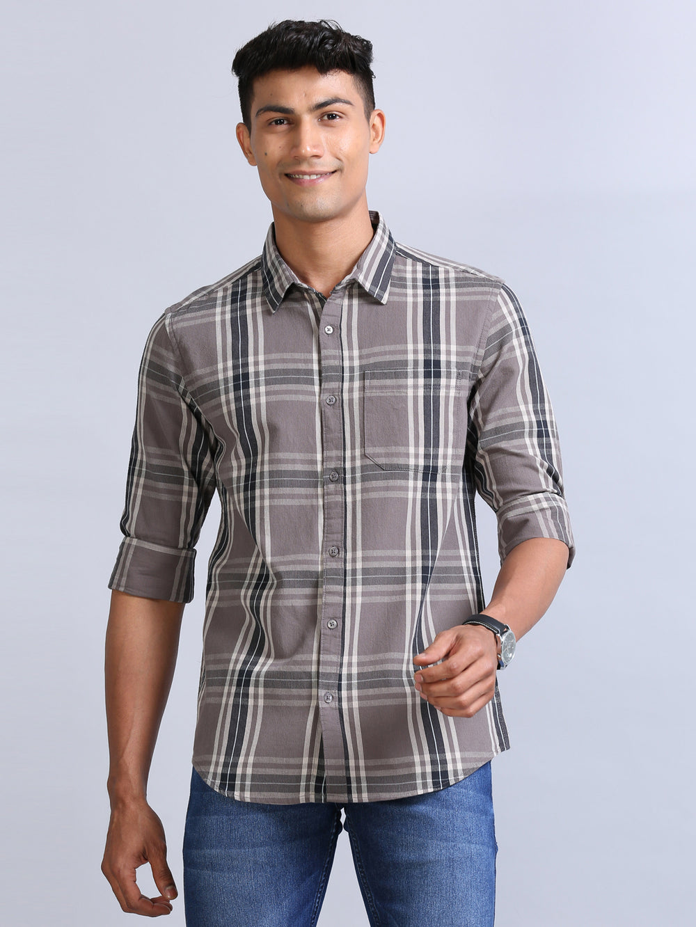 Wale Quadrey Grayish Brown Checks Shirt Checks Shirt Bushirt
