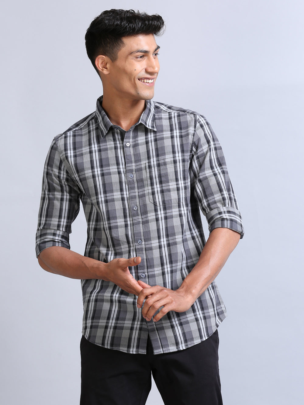 Wale Quadrey Ash Grey Checks Shirt Checks Shirt Bushirt   