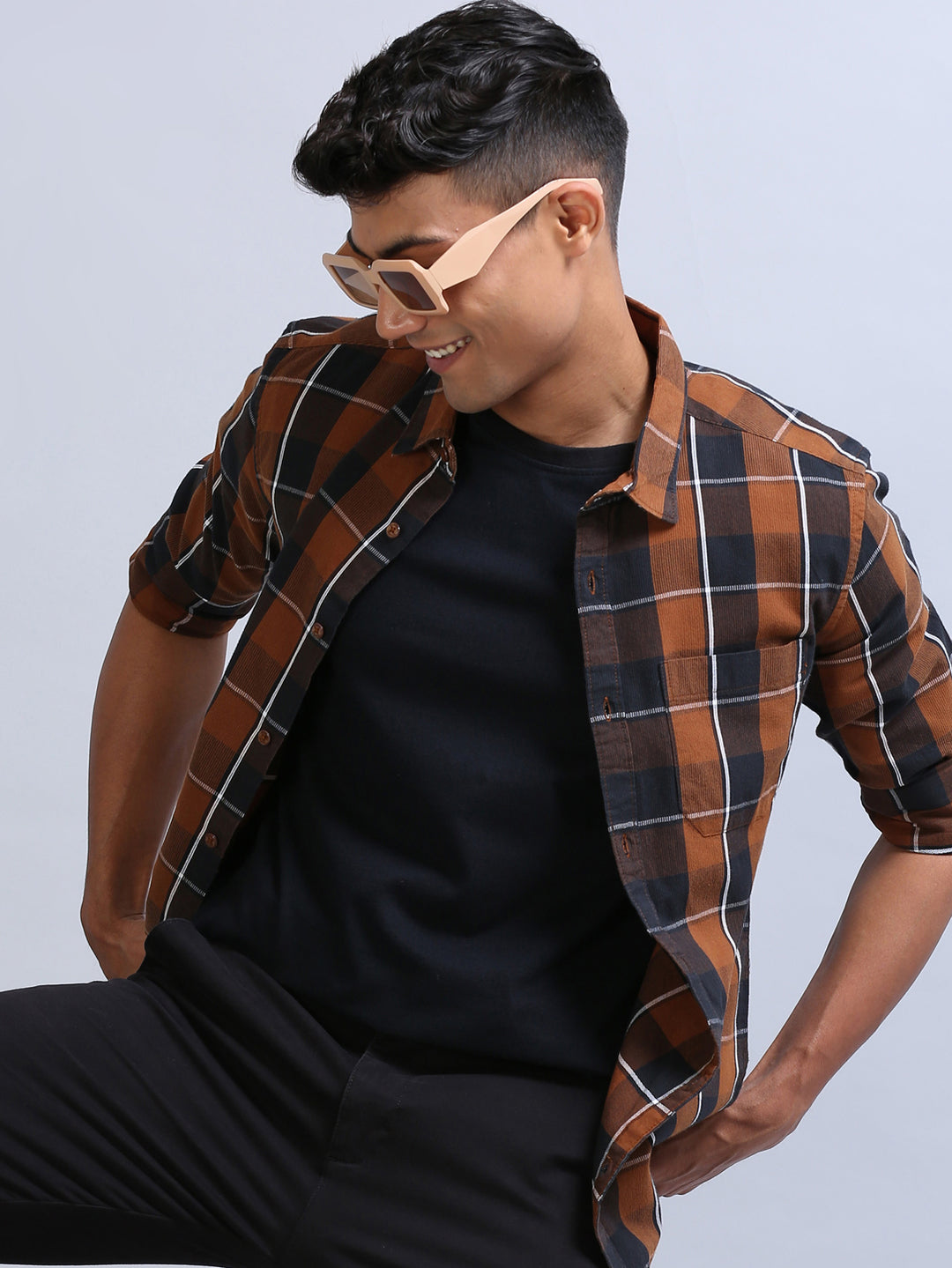 Wale Quadrey Brown Checks Shirt Checks Shirt Bushirt