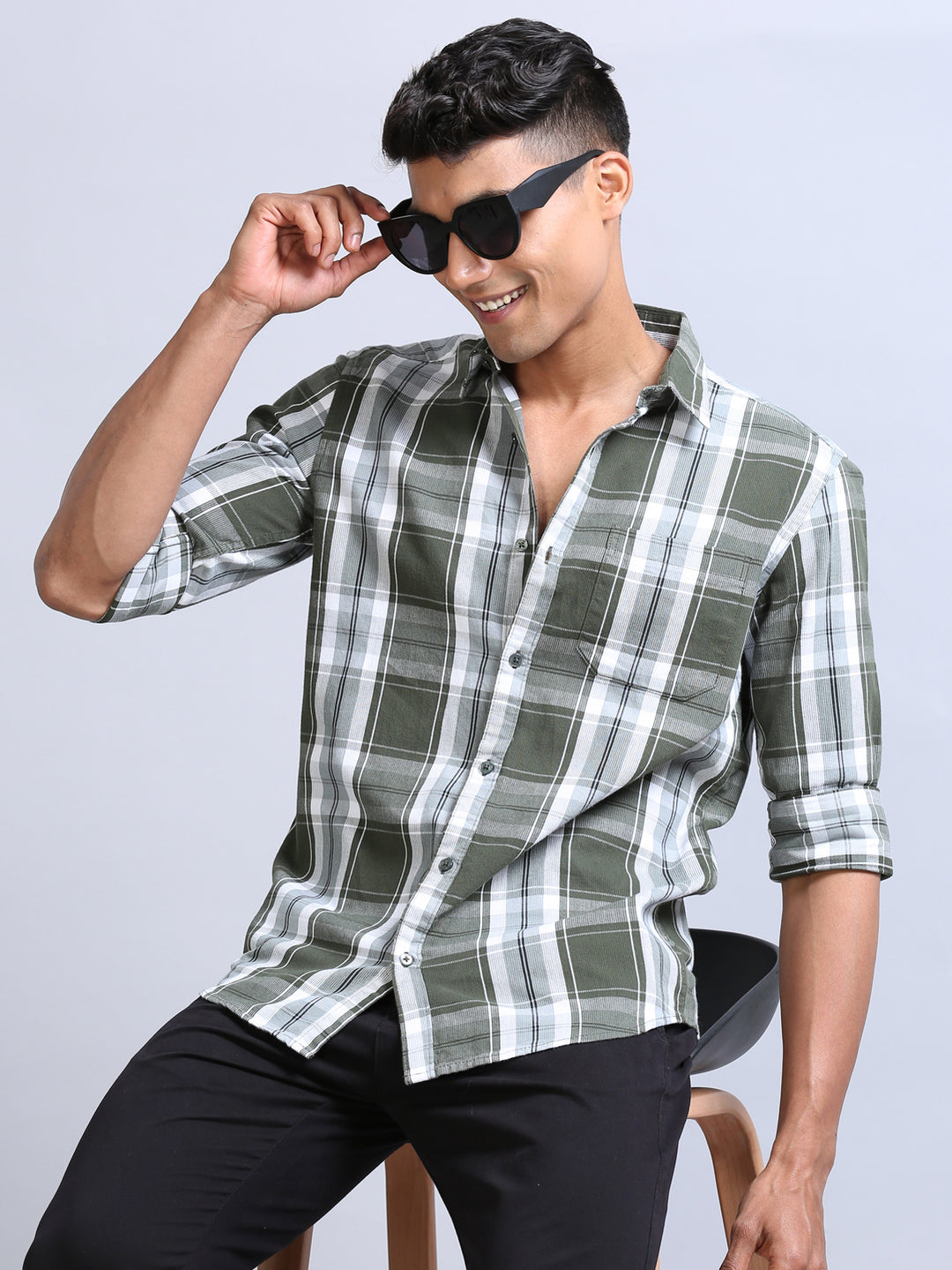 Wale Quadrey Green Checks Shirt Checks Shirt Bushirt