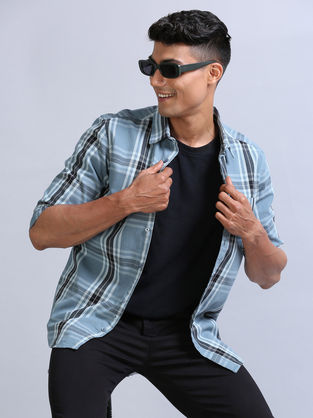 Wale Quadrey Pastel Blue Checks Shirt Checks Shirt Bushirt