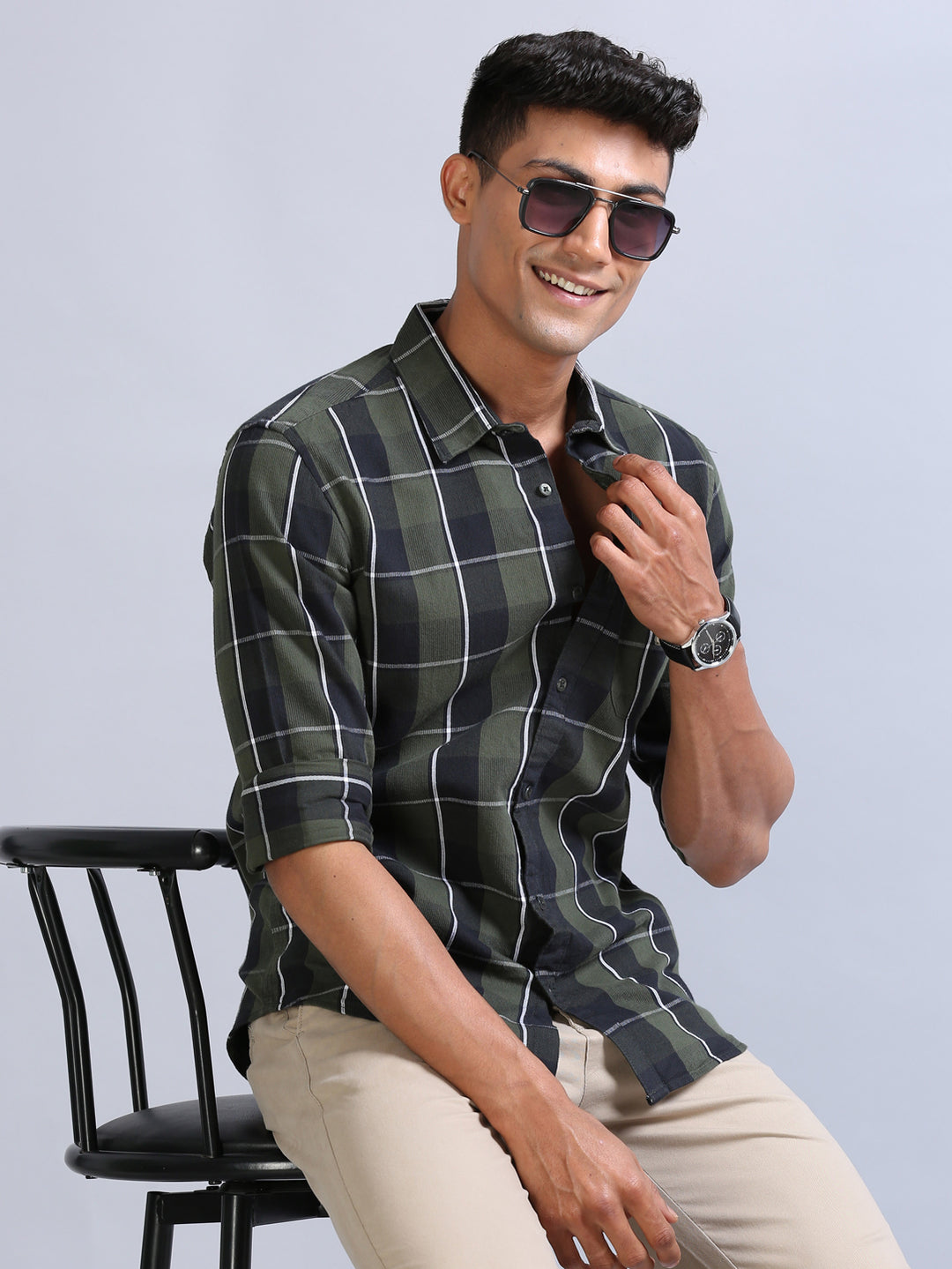 Wale Quadrey Dark Green Checks Shirt Checks Shirt Bushirt