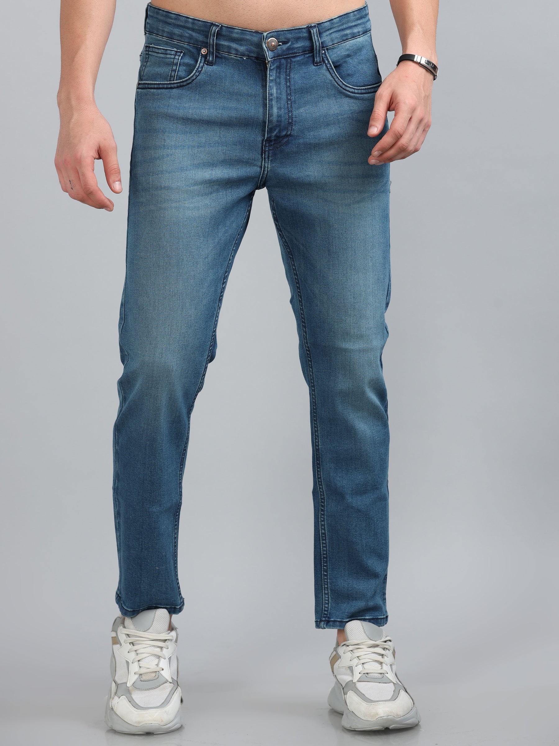 Pebble Blue Solid Slim Fit Jeans Jeans Bushirt