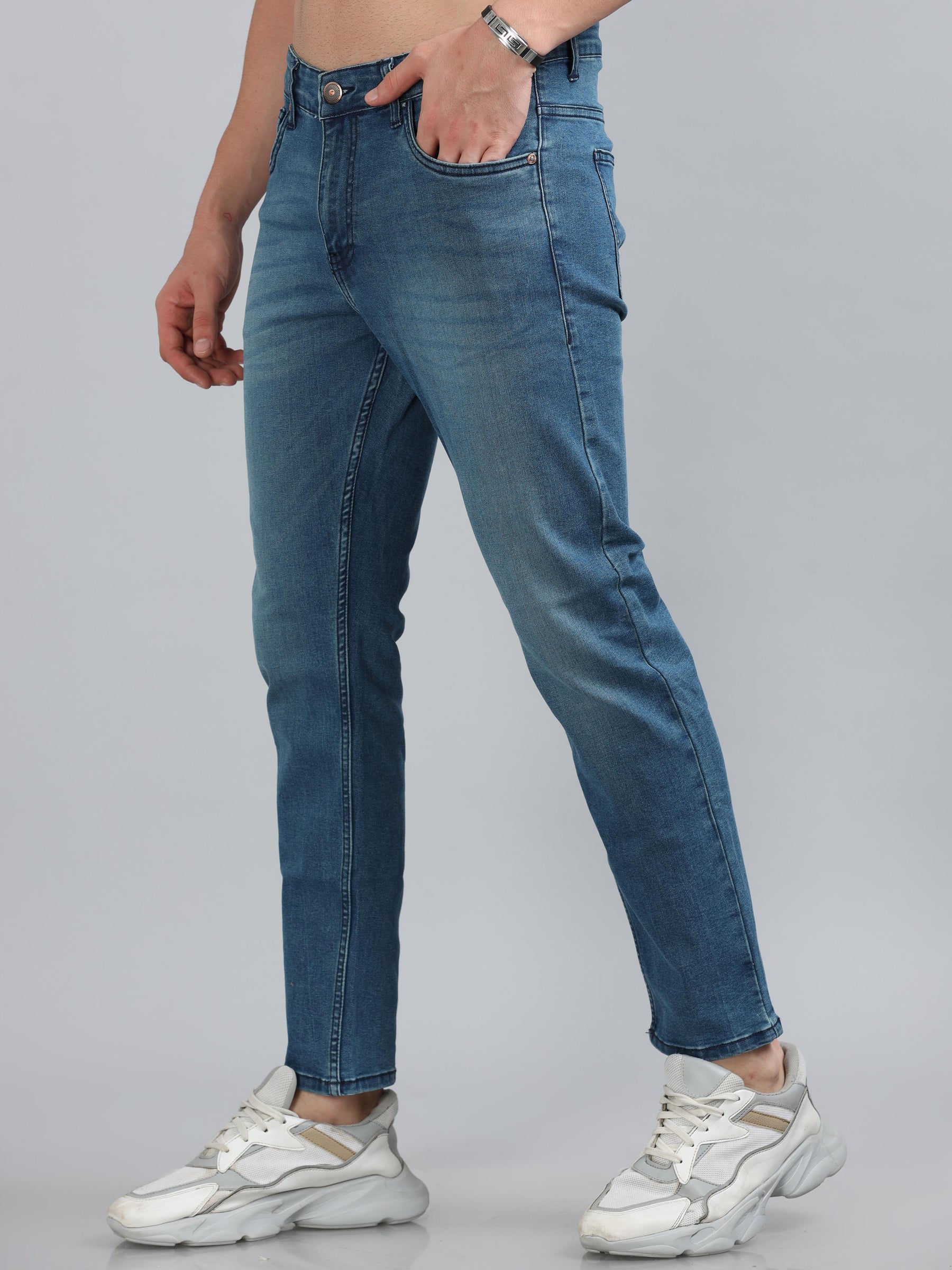 Pebble Blue Solid Slim Fit Jeans Jeans Bushirt