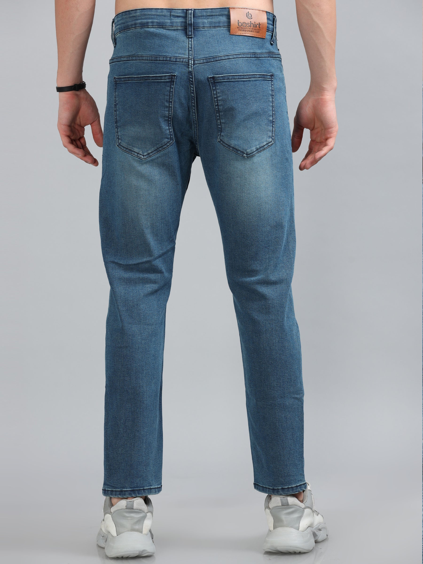Pebble Blue Solid Slim Fit Jeans Jeans Bushirt