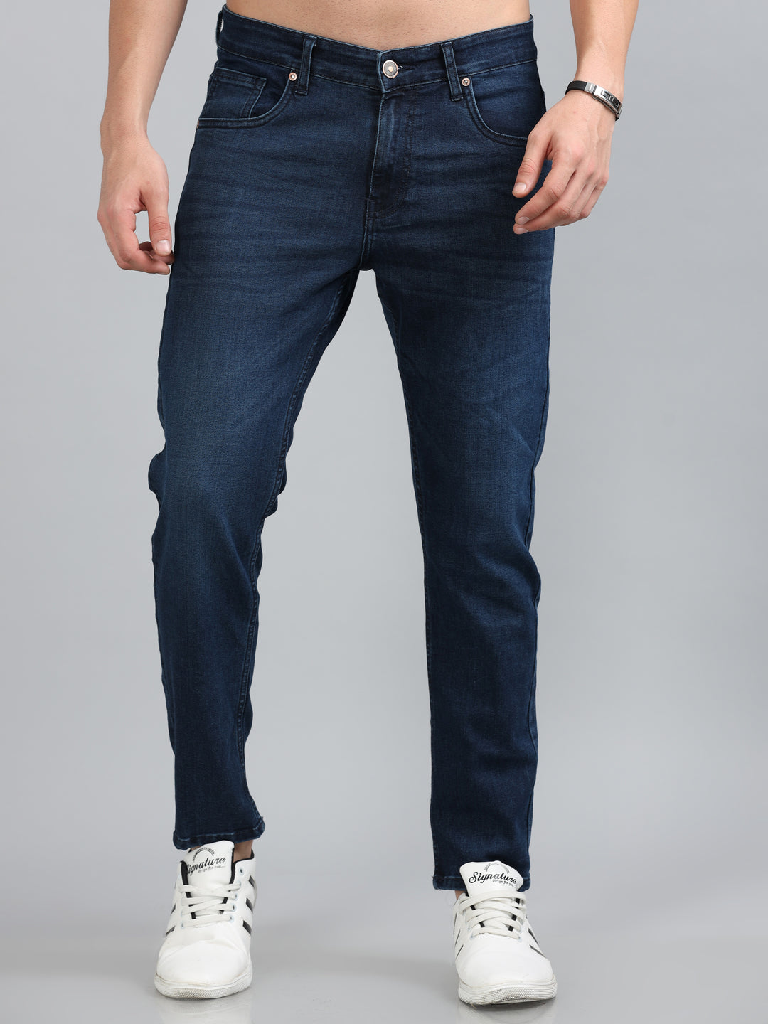 Dark Blue Solid Slim Fit Jeans Jeans Bushirt