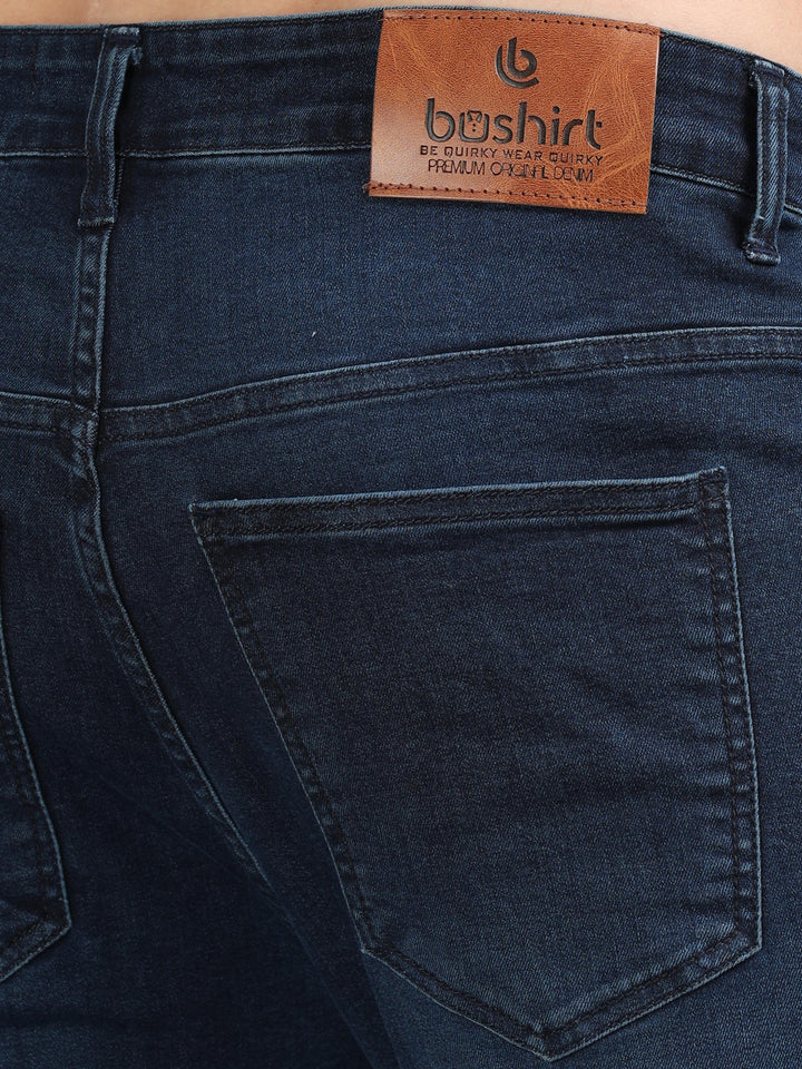 Dark Blue Solid Slim Fit Jeans Jeans Bushirt