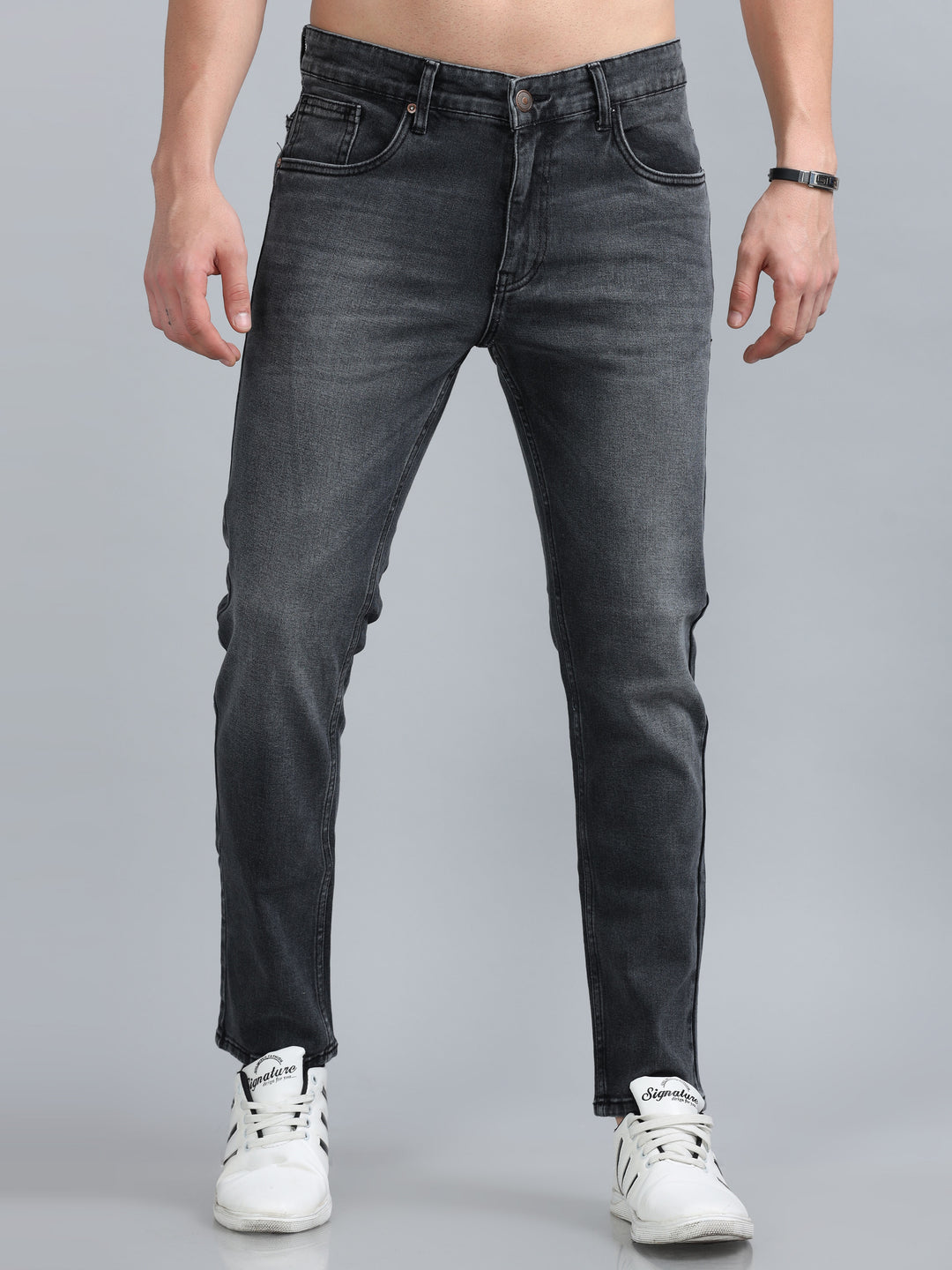 Charcoal Grey Solid Slim Fit Jeans Jeans Bushirt
