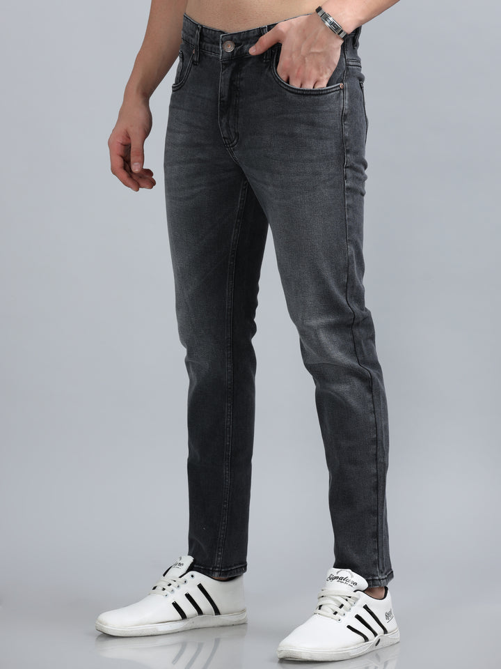 Charcoal Grey Solid Slim Fit Jeans Jeans Bushirt
