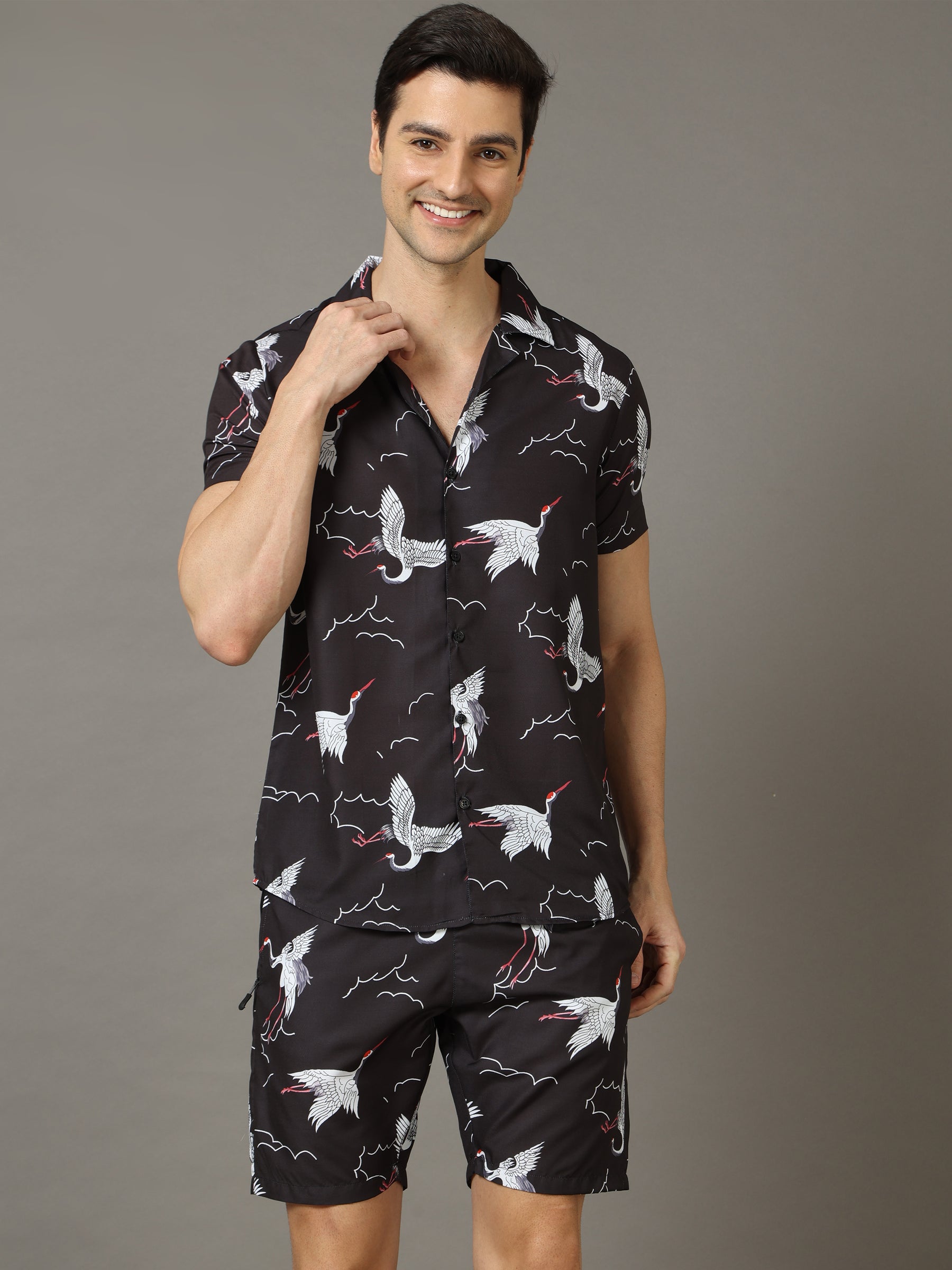 Flamingo Black Co-Ords Co-Ords Bushirt